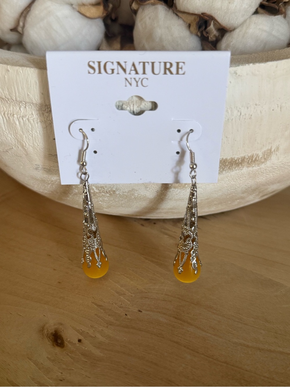 Arizona Tan Tassel Drop Earrings & Yellow Teardrop Dangles - Picture 3 of 3